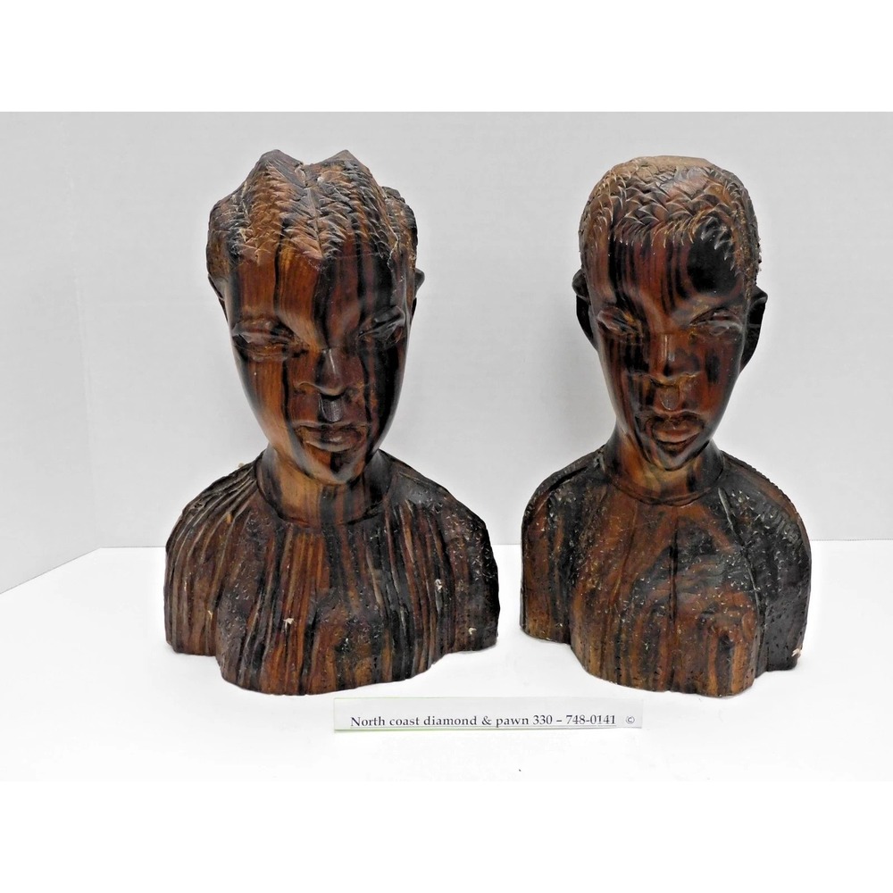 VTG Makonde-Style Hand Carved Set Of African Tribal Bust Sculptures JC132